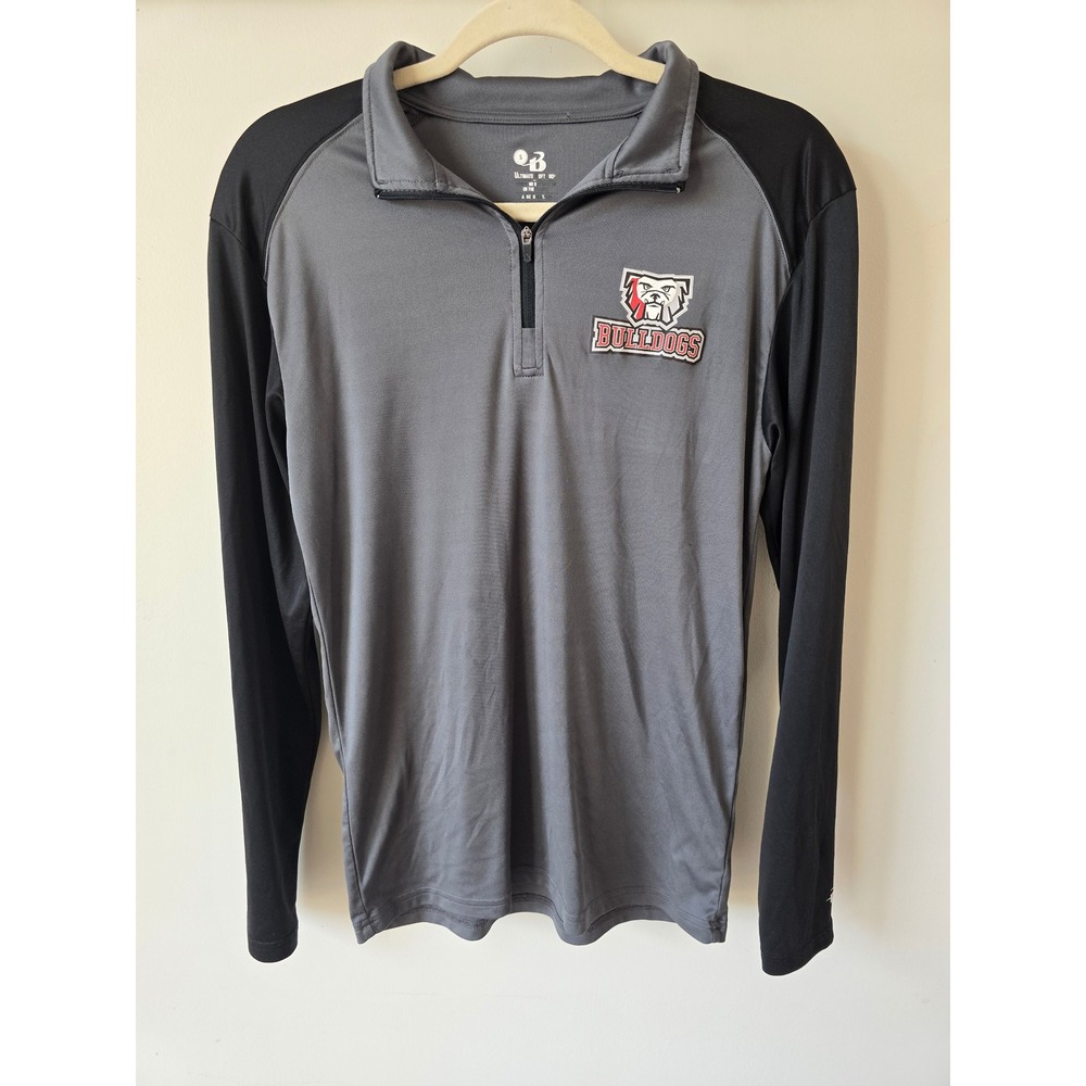 Badger Sport Bulldogs 1/4 Zip Pullover Mens Small Grey Black Long Sleeve Shirt